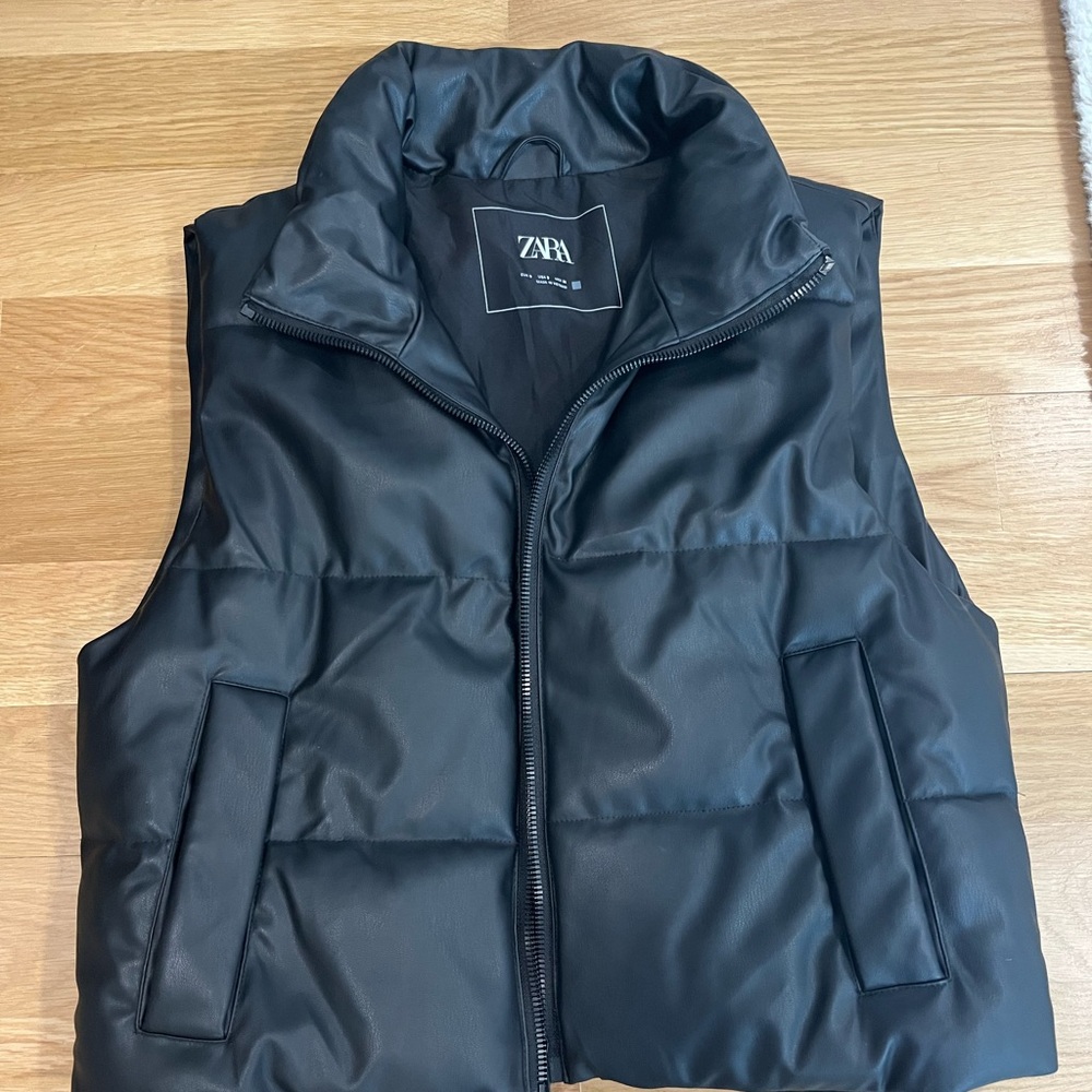 ZARA Black pleather Puffer Vest